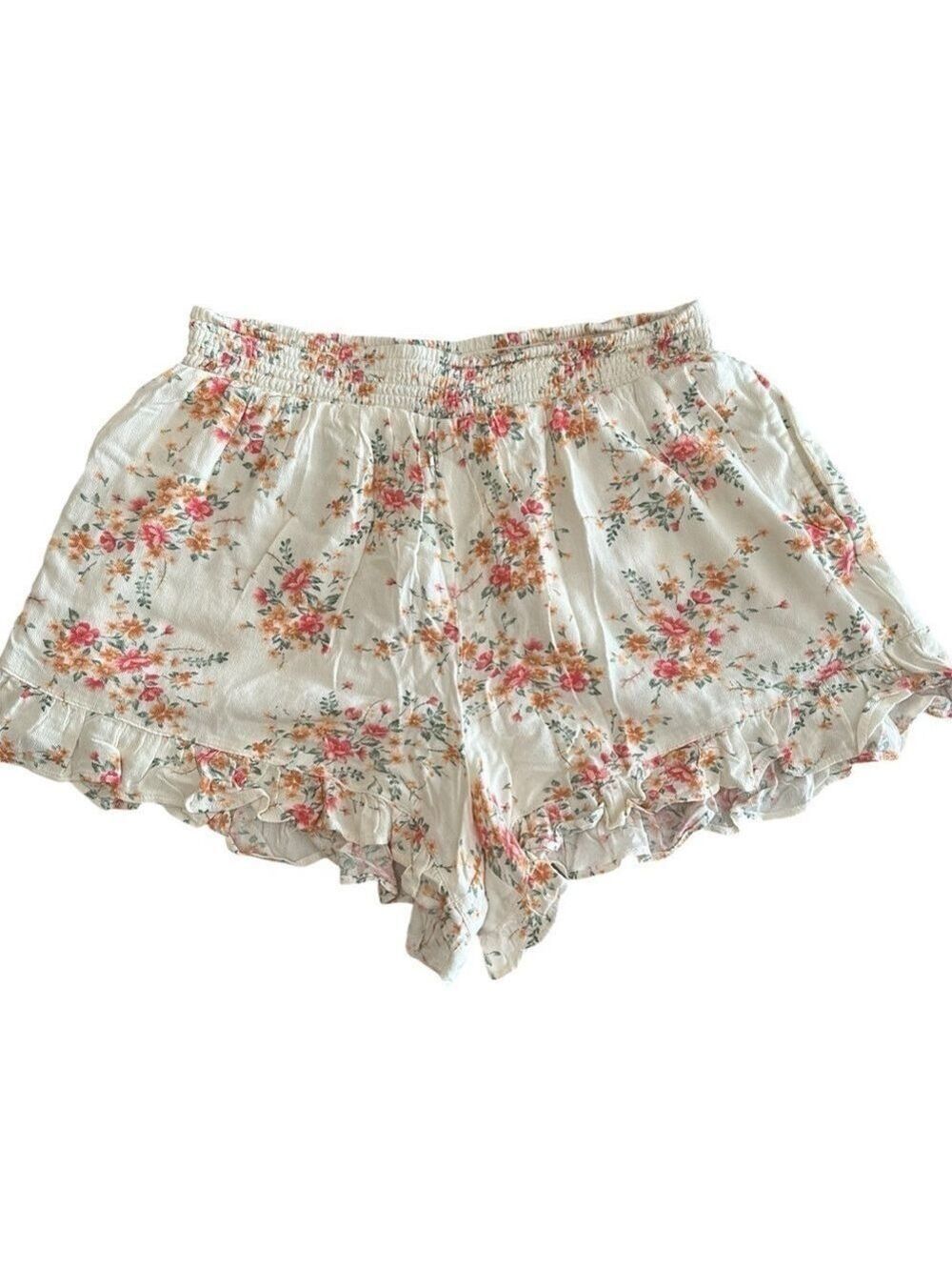 American Eagle Flowy Floral High Rise Ruffle Trim Elastic Waist Shorts